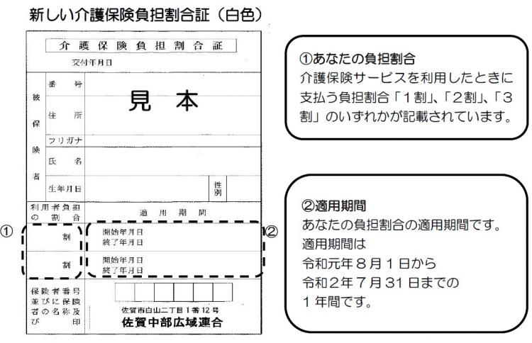 新しい介護保険負担割合証（白色）見本イメージ